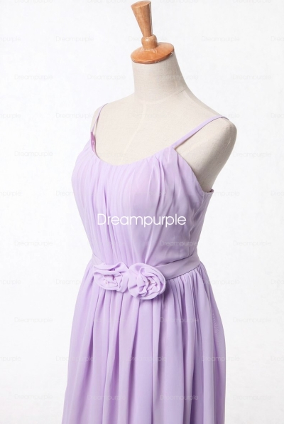 chiffon spaghetti straps lilac bridesmaid dress 