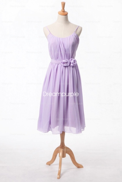 chiffon spaghetti straps lilac bridesmaid dress