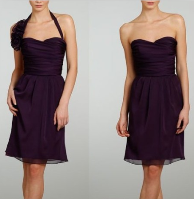short purple wedding dress with detachable strap