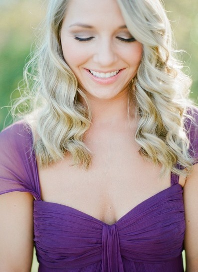 long wavy hair for bridesmaids in purple